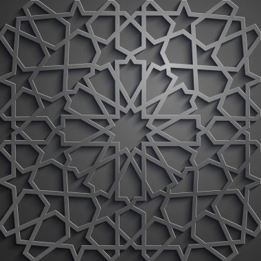 İslam süsleme vektör, Farsça motiff. 3D Ramazan İslam yuvarlak kalıp elemanları. Geometrik dairesel süs Arapça simge vektör. Siyah arka plan