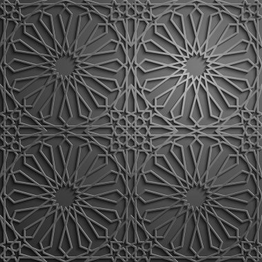 İslam süsleme vektör, Farsça motiff. 3D Ramazan İslam yuvarlak kalıp elemanları. Geometrik dairesel süs Arapça simge vektör. Siyah arka plan