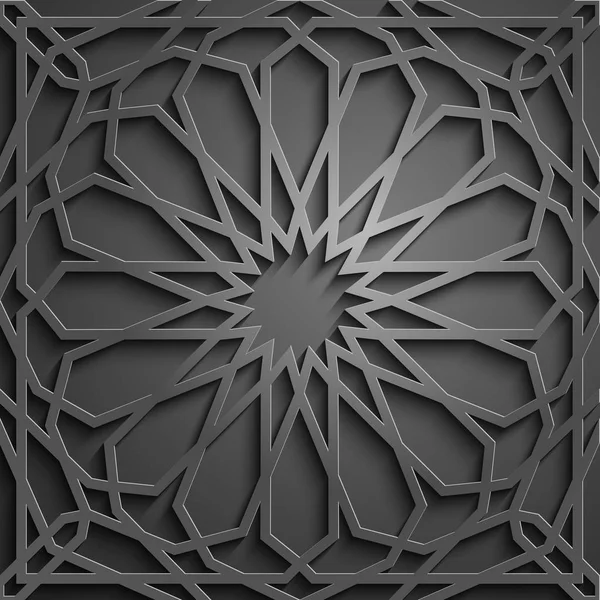 이슬람 장식 벡터, 페르시아어 장식입니다. 3d 라마단 이슬람 라운드 패턴 요소입니다. 기하학적 원형 장식 아랍어 기호 벡터입니다. 검정색 배경 — 스톡 벡터