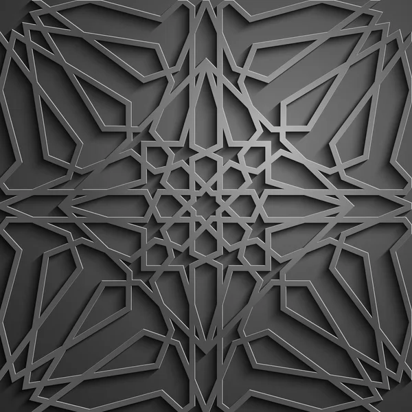 Ισλαμική στολίδι διάνυσμα, Περσικά motiff του. 3D στοιχεία Ισλαμικής στρογγυλό μοτίβο Ραμαζάνι. Διάνυσμα γεωμετρικά κυκλική καλλωπιστικών Αραβικό σύμβολο. Μαύρο φόντο — Διανυσματικό Αρχείο