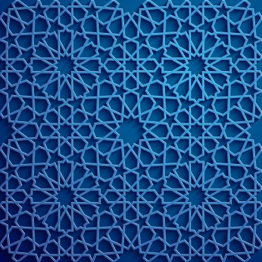 İslam süsleme vektör, Farsça motiff. 3D Ramazan İslam yuvarlak kalıp elemanları. Geometrik dairesel süs Arapça simge vektör. Mavi arka plan