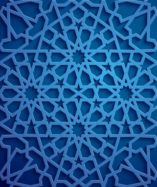 İslam süsleme vektör, Farsça motiff. 3D Ramazan İslam yuvarlak kalıp elemanları. Geometrik dairesel süs Arapça simge vektör. Mavi arka plan