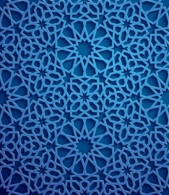 İslam süsleme vektör, Farsça motiff. 3D Ramazan İslam yuvarlak kalıp elemanları. Geometrik dairesel süs Arapça simge vektör. Mavi arka plan