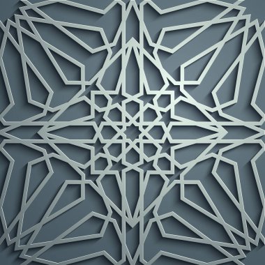 İslam süsleme vektör, Farsça motiff. 3D Ramazan İslam yuvarlak kalıp elemanları. Geometrik dairesel süs Arapça simge vektör. Mavi arka plan