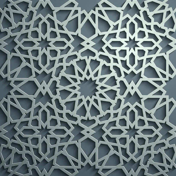 Vettore dell'ornamento islamico, motivo persiano. Elementi 3d ramadan islamico modello rotondo. Vettore geometrico circolare di simboli arabici ornamentali. Fondo blu — Vettoriale Stock