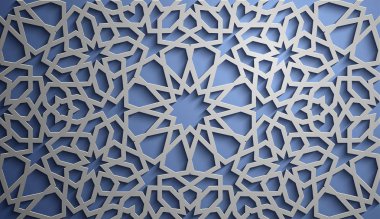 İslam süsleme vektör, Farsça motiff. 3D Ramazan İslam yuvarlak kalıp elemanları. Geometrik dairesel süs Arapça simge vektör. Mavi arka plan