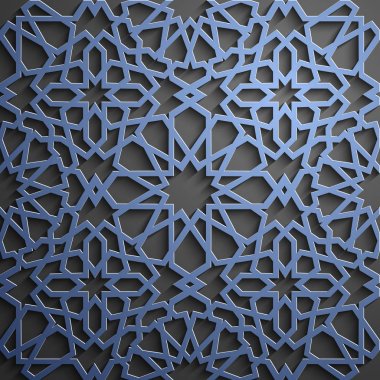 İslam süsleme vektör, Farsça motiff. 3D Ramazan İslam yuvarlak kalıp elemanları. Geometrik dairesel süs Arapça simge vektör. Mavi arka plan