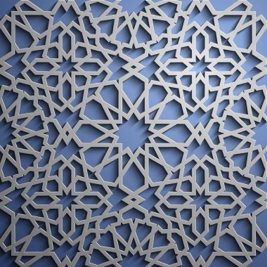 İslam süsleme vektör, Farsça motiff. 3D Ramazan İslam yuvarlak kalıp elemanları. Geometrik dairesel süs Arapça simge vektör. Mavi arka plan