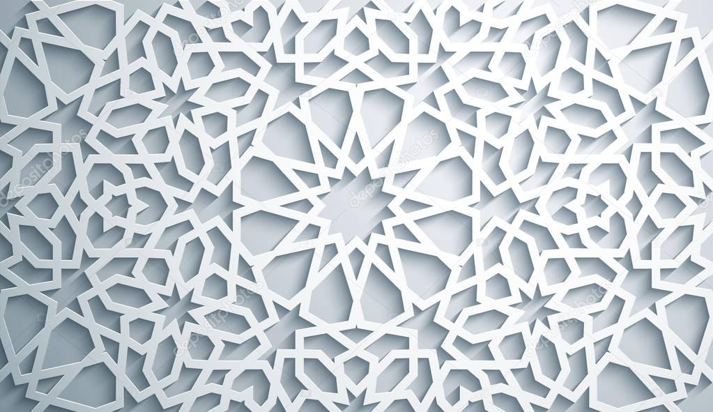 Islamic ornament vector , persian motiff . White background . Light 3d ramadan islamic round pattern elements . Geometric circular ornamental arabic symbol vector . White background .