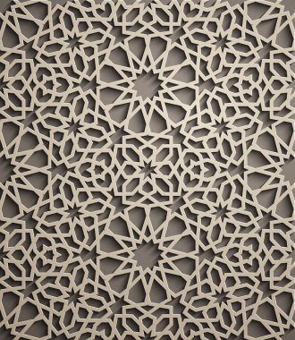 Kahverengi zemin. İslam süsleme vektör, Farsça motiff. 3D Ramazan İslam yuvarlak kalıp elemanları. Geometrik dairesel süs Arapça simge vektör. Kahverengi zemin