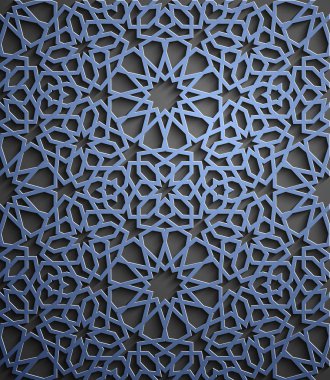 İslam süsleme vektör, Farsça motiff. 3D Ramazan İslam yuvarlak kalıp elemanları. Geometrik dairesel süs Arapça simge vektör. Mavi arka plan