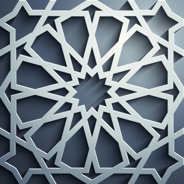 İslam süsleme vektör, Farsça motiff. 3D Ramazan İslam yuvarlak kalıp elemanları. Geometrik dairesel süs Arapça simge vektör. Mavi arka plan