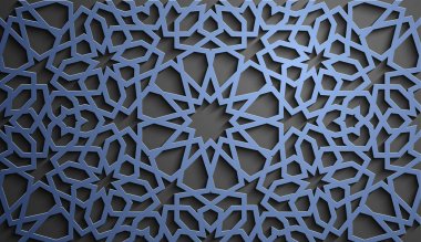 İslam süsleme vektör, Farsça motiff. 3D Ramazan İslam yuvarlak kalıp elemanları. Geometrik dairesel süs Arapça simge vektör. Mavi arka plan