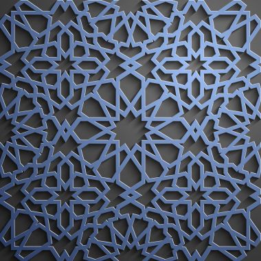 İslam süsleme vektör, Farsça motiff. 3D Ramazan İslam yuvarlak kalıp elemanları. Geometrik dairesel süs Arapça simge vektör. Mavi arka plan