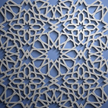 İslam süsleme vektör, Farsça motiff. 3D Ramazan İslam yuvarlak kalıp elemanları. Geometrik dairesel süs Arapça simge vektör. Mavi arka plan