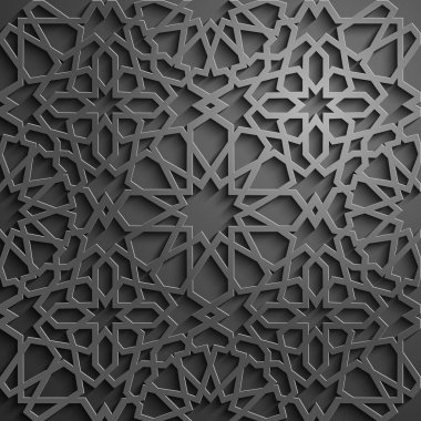 İslam süsleme vektör, Farsça motiff. 3D Ramazan İslam yuvarlak kalıp elemanları. Geometrik dairesel süs Arapça simge vektör. Siyah arka plan