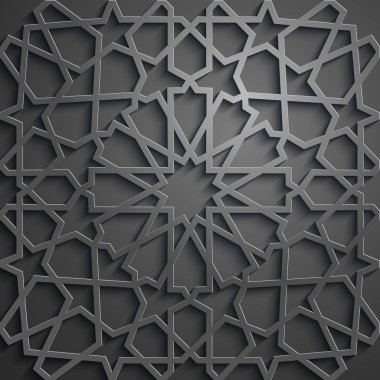 İslam süsleme vektör, Farsça motiff. 3D Ramazan İslam yuvarlak kalıp elemanları. Geometrik dairesel süs Arapça simge vektör. Siyah arka plan