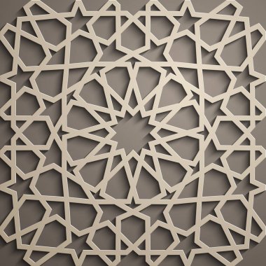 Kahverengi zemin. İslam süsleme vektör, Farsça motiff. 3D Ramazan İslam yuvarlak kalıp elemanları. Geometrik dairesel süs Arapça simge vektör. Kahverengi zemin