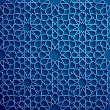 İslam süsleme vektör, Farsça motiff. 3D Ramazan İslam yuvarlak kalıp elemanları. Geometrik dairesel süs Arapça simge vektör. Mavi arka plan