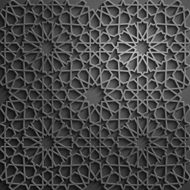 İslam süsleme vektör, Farsça motiff. 3D Ramazan İslam yuvarlak kalıp elemanları. Geometrik dairesel süs Arapça simge vektör. Siyah arka plan