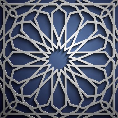 İslam süsleme vektör, Farsça motiff. 3D Ramazan İslam yuvarlak kalıp elemanları. Geometrik dairesel süs Arapça simge vektör. Mavi arka plan