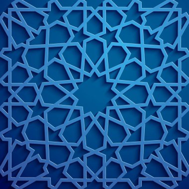 İslam süsleme vektör, Farsça motiff. 3D Ramazan İslam yuvarlak kalıp elemanları. Geometrik dairesel süs Arapça simge vektör. Mavi arka plan