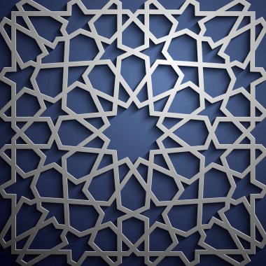 İslam süsleme vektör, Farsça motiff. 3D Ramazan İslam yuvarlak kalıp elemanları. Geometrik dairesel süs Arapça simge vektör. Mavi arka plan