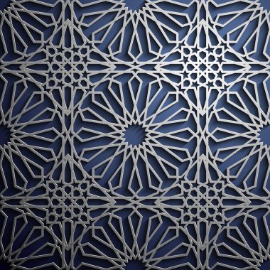 İslam süsleme vektör, Farsça motiff. 3D Ramazan İslam yuvarlak kalıp elemanları. Geometrik dairesel süs Arapça simge vektör. Mavi arka plan