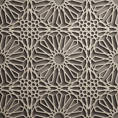 Kahverengi zemin. İslam süsleme vektör, Farsça motiff. 3D Ramazan İslam yuvarlak kalıp elemanları. Geometrik dairesel süs Arapça simge vektör. Kahverengi zemin