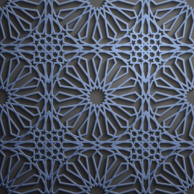 İslam süsleme vektör, Farsça motiff. 3D Ramazan İslam yuvarlak kalıp elemanları. Geometrik dairesel süs Arapça simge vektör. Mavi arka plan