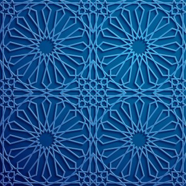 İslam süsleme vektör, Farsça motiff. 3D Ramazan İslam yuvarlak kalıp elemanları. Geometrik dairesel süs Arapça simge vektör. Mavi arka plan