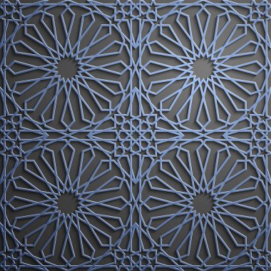 İslam süsleme vektör, Farsça motiff. 3D Ramazan İslam yuvarlak kalıp elemanları. Geometrik dairesel süs Arapça simge vektör. Mavi arka plan