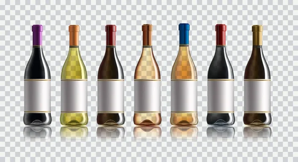 Une bouteille de vin rouge. Ensemble de bouteilles de vin blanc, rose et rouge. isolé sur fond blanc . — Image vectorielle