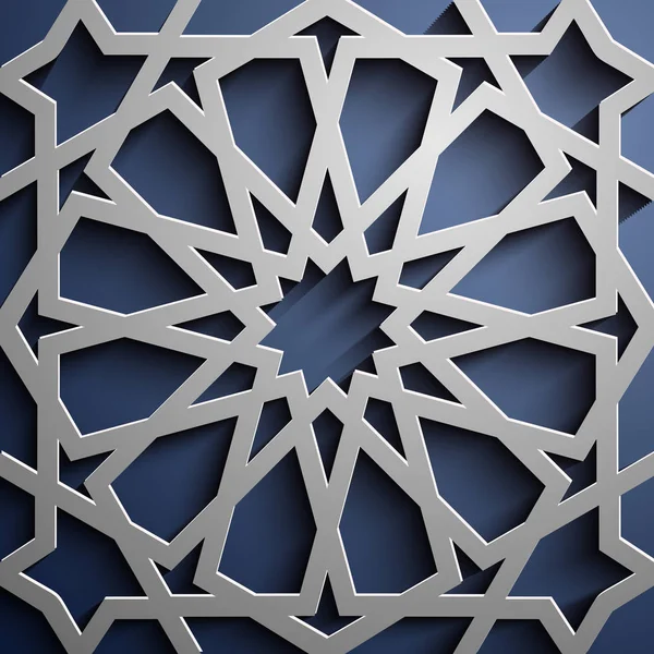 Vetor de ornamento islâmico, motivo persa. 3d ramadã islâmico redondo elementos padrão. Vetor de símbolo arábico ornamental circular geométrico. Fundo azul —  Vetores de Stock