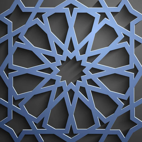 Islamiska prydnad vektor, Persiska motiff. 3D ramadan islamiska runda mönster element. Geometrisk cirkulär prydnads arabiska symbol vector. Blå bakgrund — Stock vektor