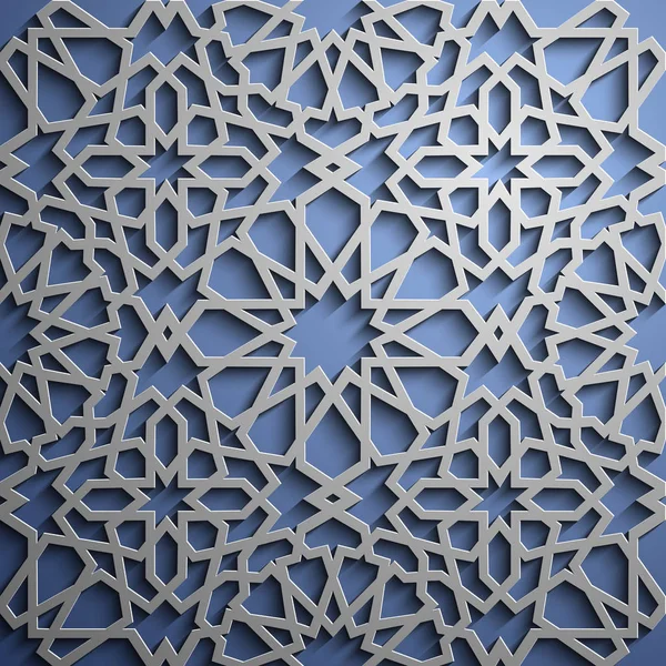 Vetor de ornamento islâmico, motivo persa. 3d ramadã islâmico redondo elementos padrão. Vetor de símbolo arábico ornamental circular geométrico. Fundo azul —  Vetores de Stock