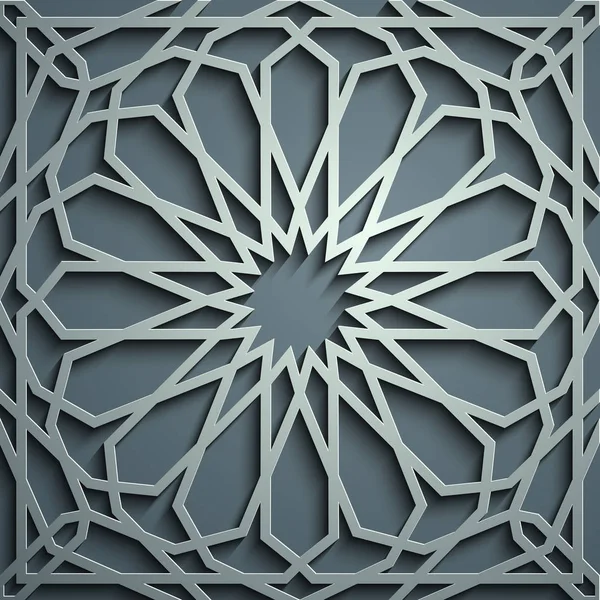 Vettore dell'ornamento islamico, motivo persiano. Elementi 3d ramadan islamico modello rotondo. Vettore geometrico circolare di simboli arabici ornamentali. Fondo blu — Vettoriale Stock