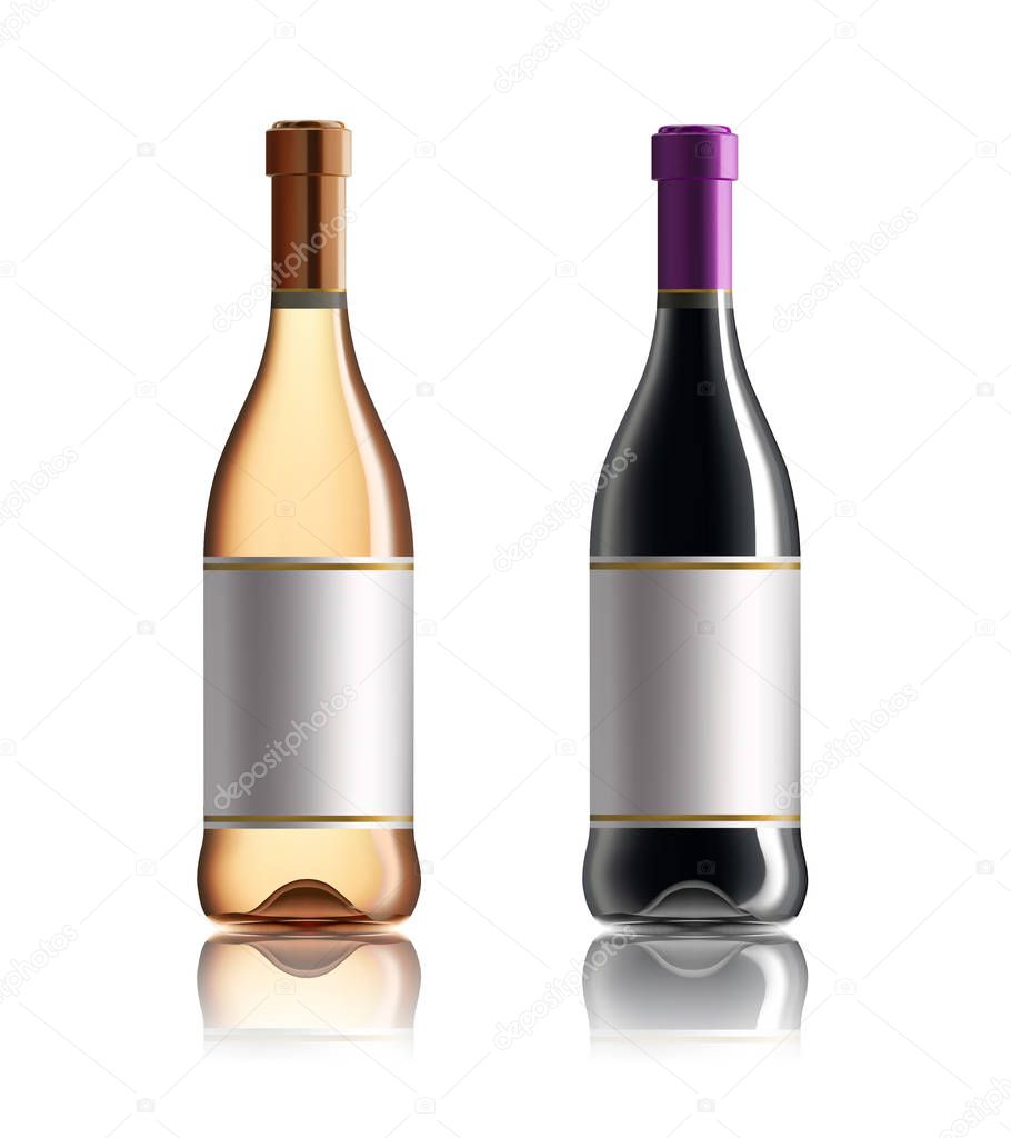Red wine bottle. Set of white, rose, and red wine bottles. isolated on white background.