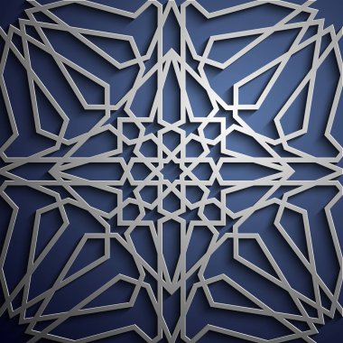 İslam süsleme vektör, Farsça motiff. 3D Ramazan İslam yuvarlak kalıp elemanları. Geometrik dairesel süs Arapça simge vektör. Mavi arka plan