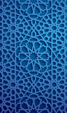 İslam süsleme vektör, Farsça motiff. 3D Ramazan İslam yuvarlak kalıp elemanları. Geometrik dairesel süs Arapça simge vektör. Mavi arka plan