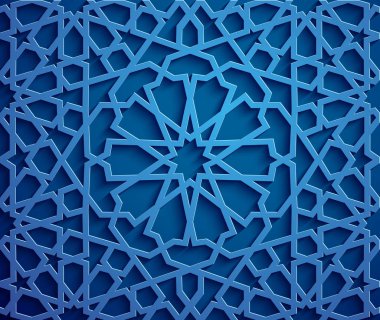 İslam süsleme vektör, Farsça motiff. 3D Ramazan İslam yuvarlak kalıp elemanları. Geometrik dairesel süs Arapça simge vektör. Mavi arka plan