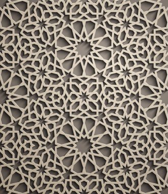 Kahverengi zemin. İslam süsleme vektör, Farsça motiff. 3D Ramazan İslam yuvarlak kalıp elemanları. Geometrik dairesel süs Arapça simge vektör. Kahverengi zemin