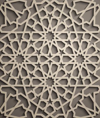 Kahverengi zemin. İslam süsleme vektör, Farsça motiff. 3D Ramazan İslam yuvarlak kalıp elemanları. Geometrik dairesel süs Arapça simge vektör. Kahverengi zemin