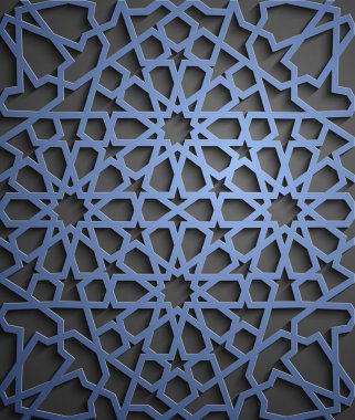 İslam süsleme vektör, Farsça motiff. 3D Ramazan İslam yuvarlak kalıp elemanları. Geometrik dairesel süs Arapça simge vektör. Mavi arka plan