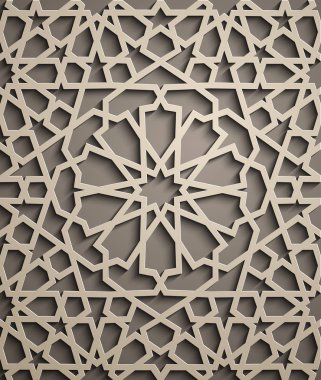 Kahverengi zemin. İslam süsleme vektör, Farsça motiff. 3D Ramazan İslam yuvarlak kalıp elemanları. Geometrik dairesel süs Arapça simge vektör. Kahverengi zemin