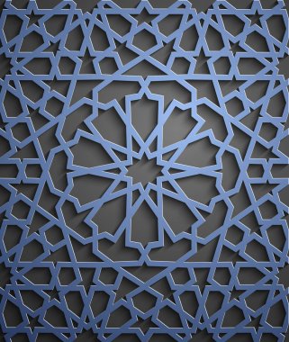 İslam süsleme vektör, Farsça motiff. 3D Ramazan İslam yuvarlak kalıp elemanları. Geometrik dairesel süs Arapça simge vektör. Mavi arka plan