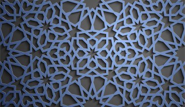 İslam süsleme vektör, Farsça motiff. 3D Ramazan İslam yuvarlak kalıp elemanları. Geometrik dairesel süs Arapça simge vektör. Mavi arka plan