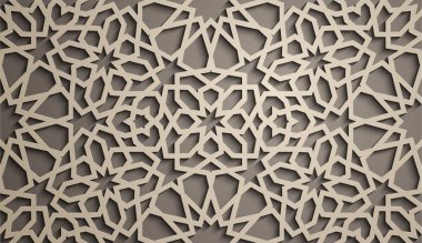 Kahverengi zemin. İslam süsleme vektör, Farsça motiff. 3D Ramazan İslam yuvarlak kalıp elemanları. Geometrik dairesel süs Arapça simge vektör. Kahverengi zemin