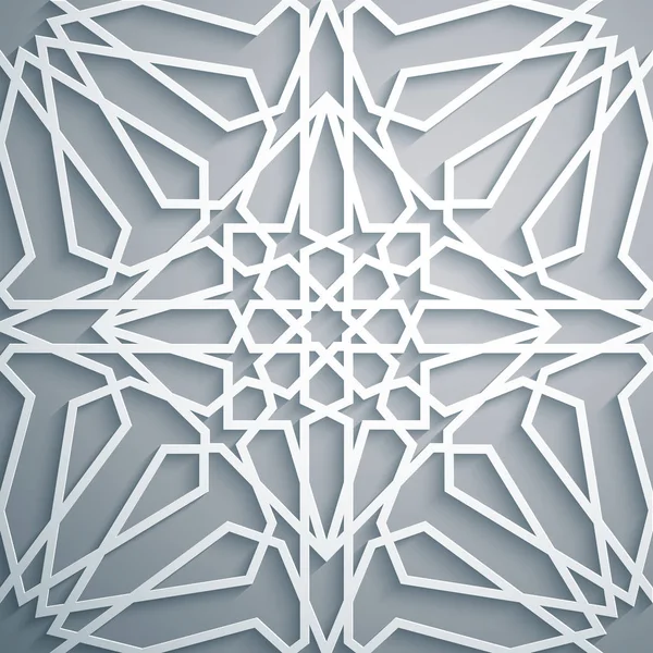 Vector de ornamento islámico, motivo persa. Fondo blanco. Luz 3d ramadán elementos patrón redondo islámico. Geométrica circular ornamental arábiga símbolo vector. Fondo blanco  . — Vector de stock