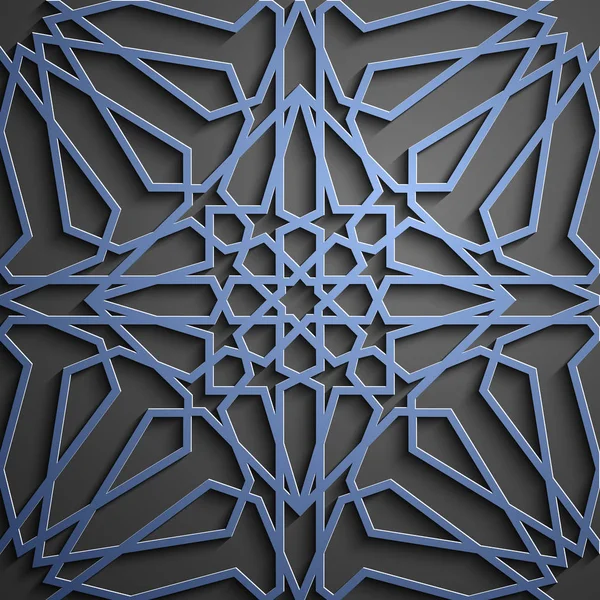 伊斯兰装饰矢量，波斯 motiff。3d 的斋月伊斯兰圆模式元素。几何圆形观赏阿拉伯文符号向量。蓝色背景 — 图库矢量图片